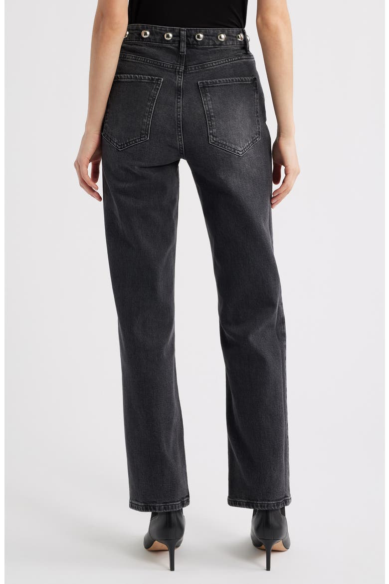 Topanga Studded High Waist Straight Leg Jeans, Alternate, color, WASHED BLACK STUDDED