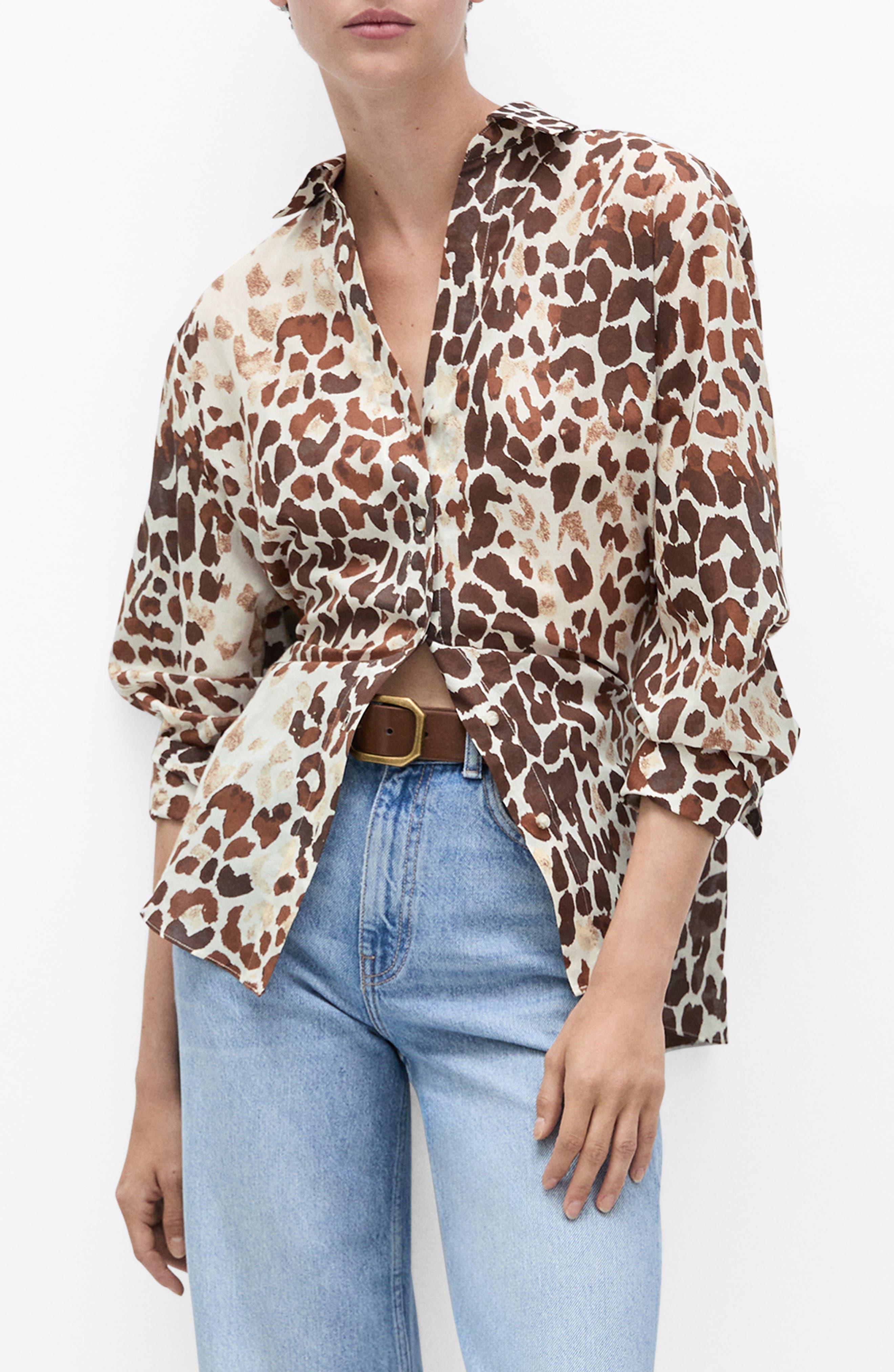 MANGO Floral Cotton Button-Up Shirt