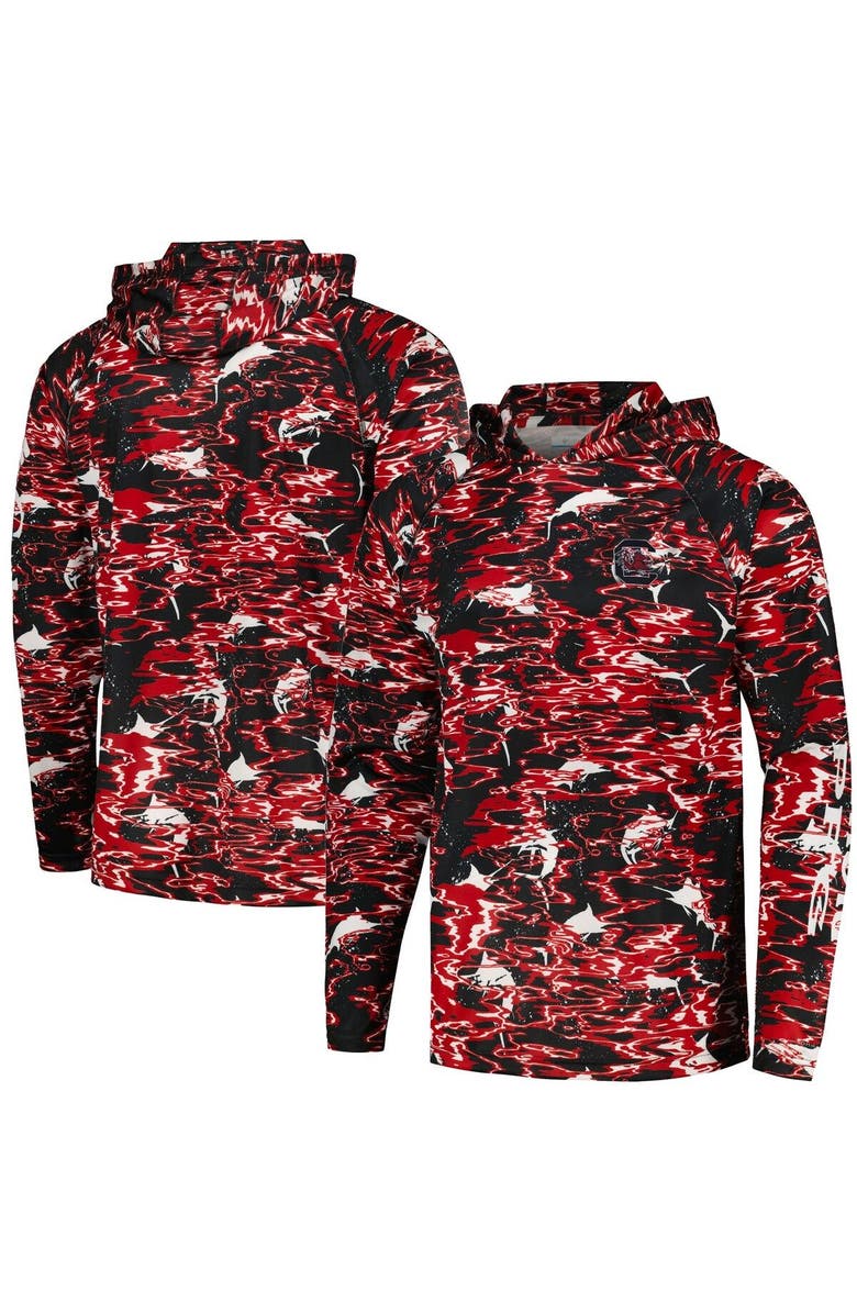 Columbia Men's Columbia Black South Carolina Gamecocks PFG Terminal Tackle Omni-Shade Rippled Long Sleeve Hooded T-Shirt, Main, color, 