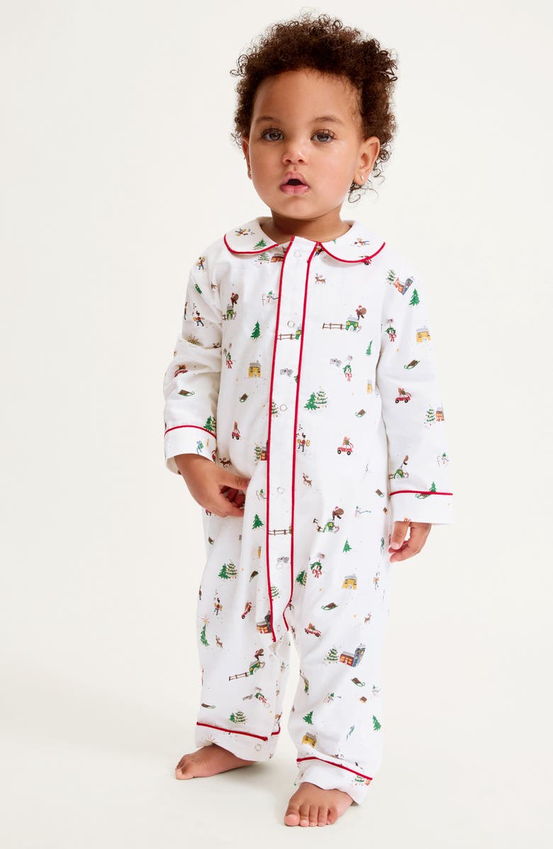 Petite Plume Cambridge Holiday Town One-Piece Brushed Twill Pajamas, Alternate, color, White