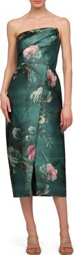 Kay Unger Amelie Floral Strapless Mikado Sheath Cocktail Dress