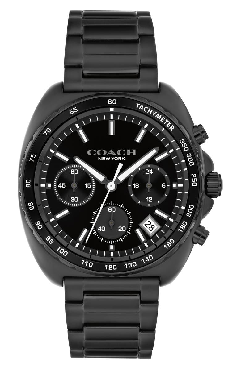COACH Charter Chronograph Bracelet Watch, 39mm, Main, color, Black Ip