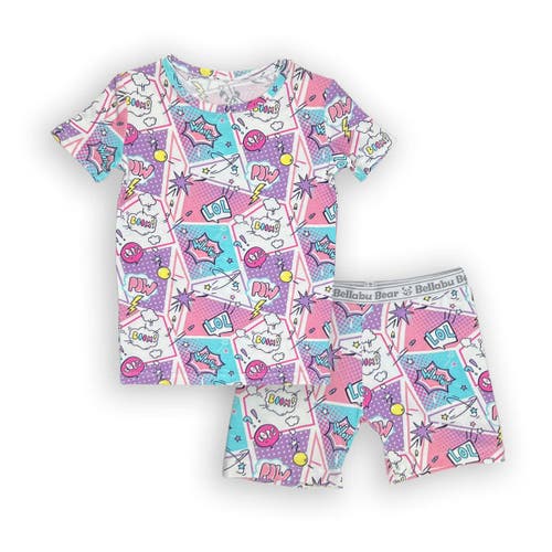 Bellabu Bear Comic Purple Kids 2-piece Short Sleeve & Shorts Pajama Set In Purple