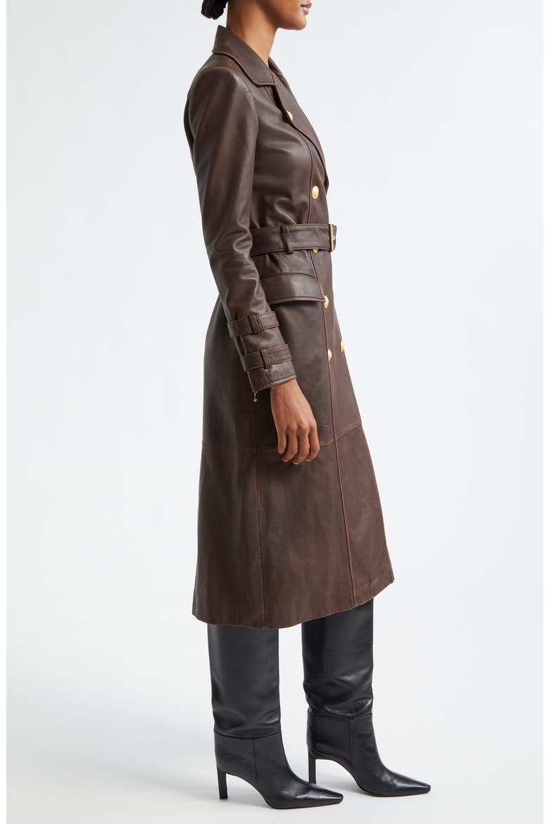 Celina Double Breasted Leather Trench Coat, Alternate, color, CHOCOLATE