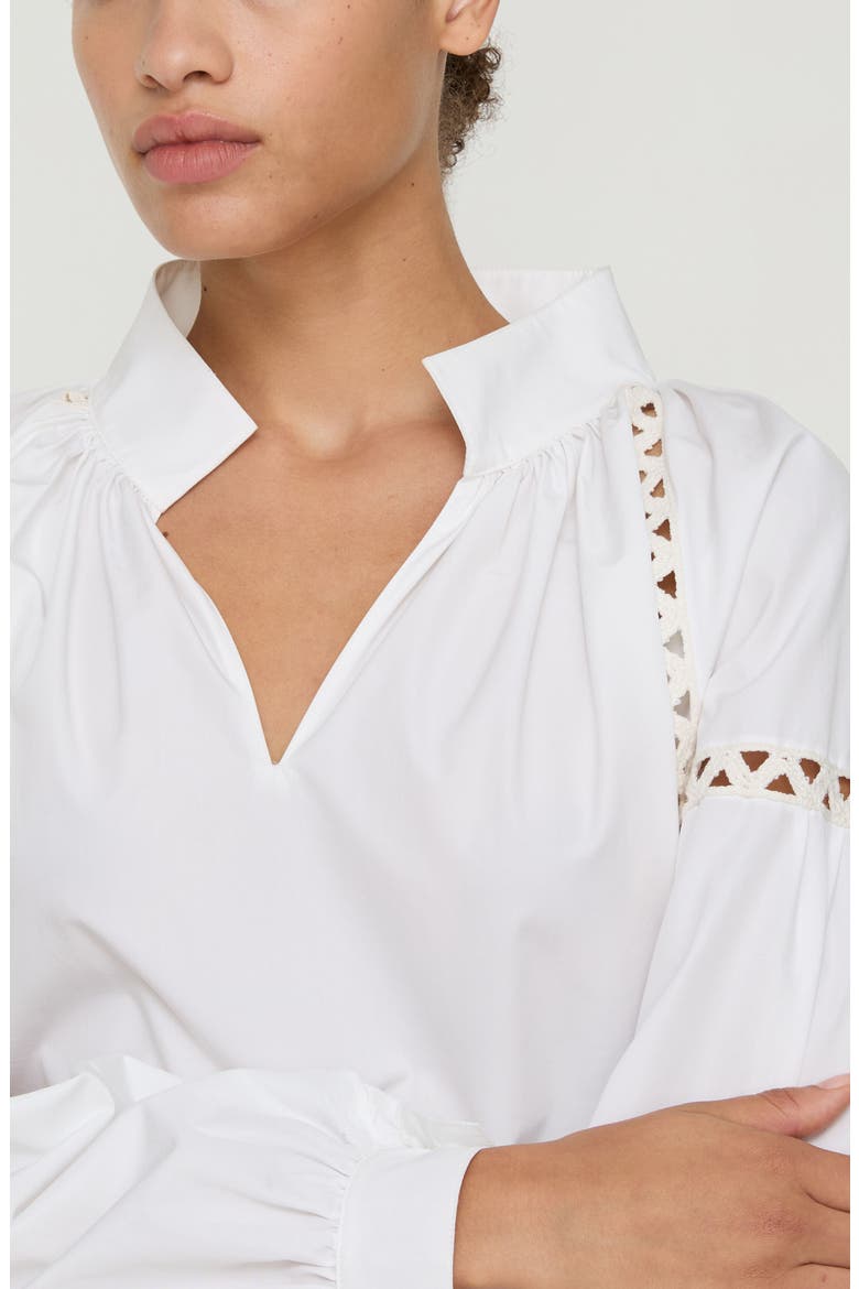 Soutache Trim Cotton Popover Top, Alternate, color, WHITE