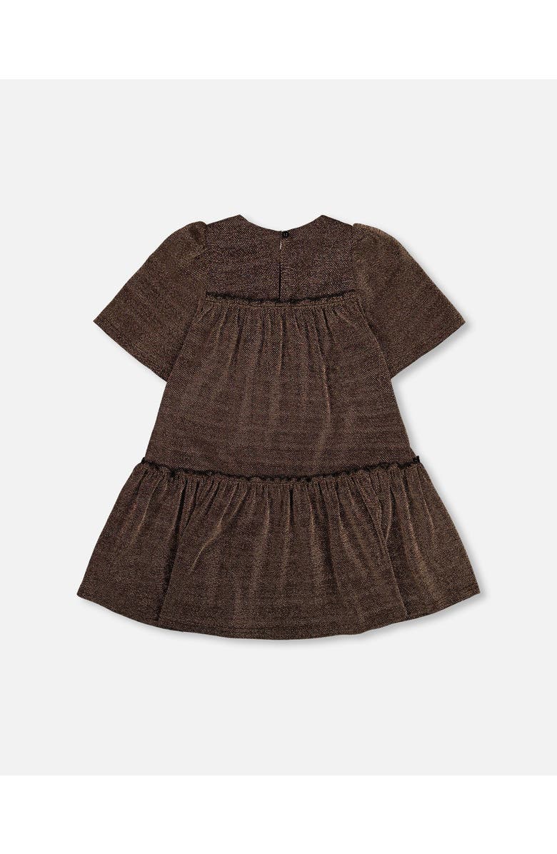 Deux par Deux Girl's Short Sleeve Metallic Dress With Frills Golden Brown, Alternate, color, 