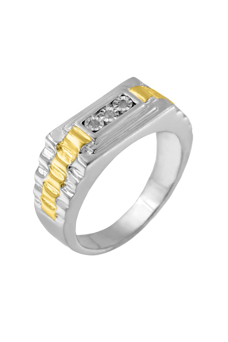 Men's 10K Yellow Gold Plated Silver Diamond Accent 3 Stone Ridged Band Ring, Alternate, color, Yellow Gold over Silver
