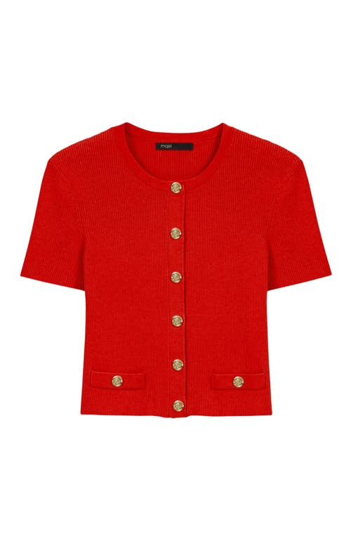 Maje Cropped Cardigan With Gold Buttons In Red