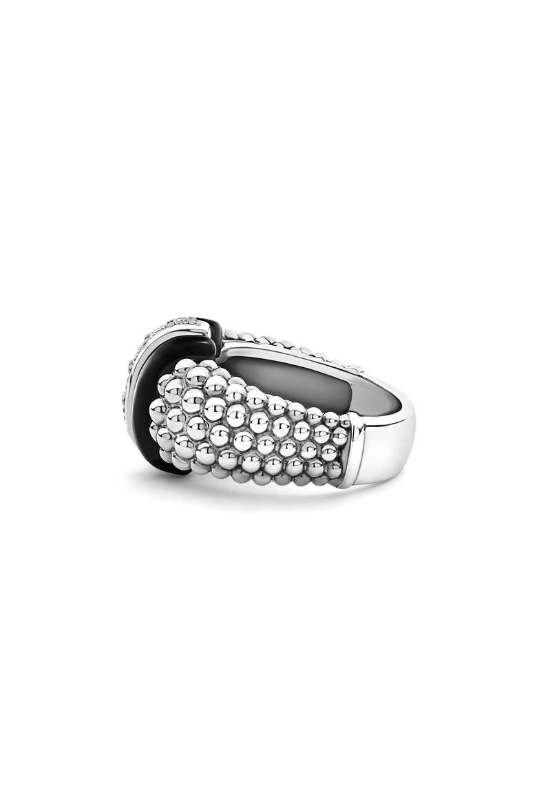 Black Caviar Diamond Large Link Ring, Alternate, color, BLACK