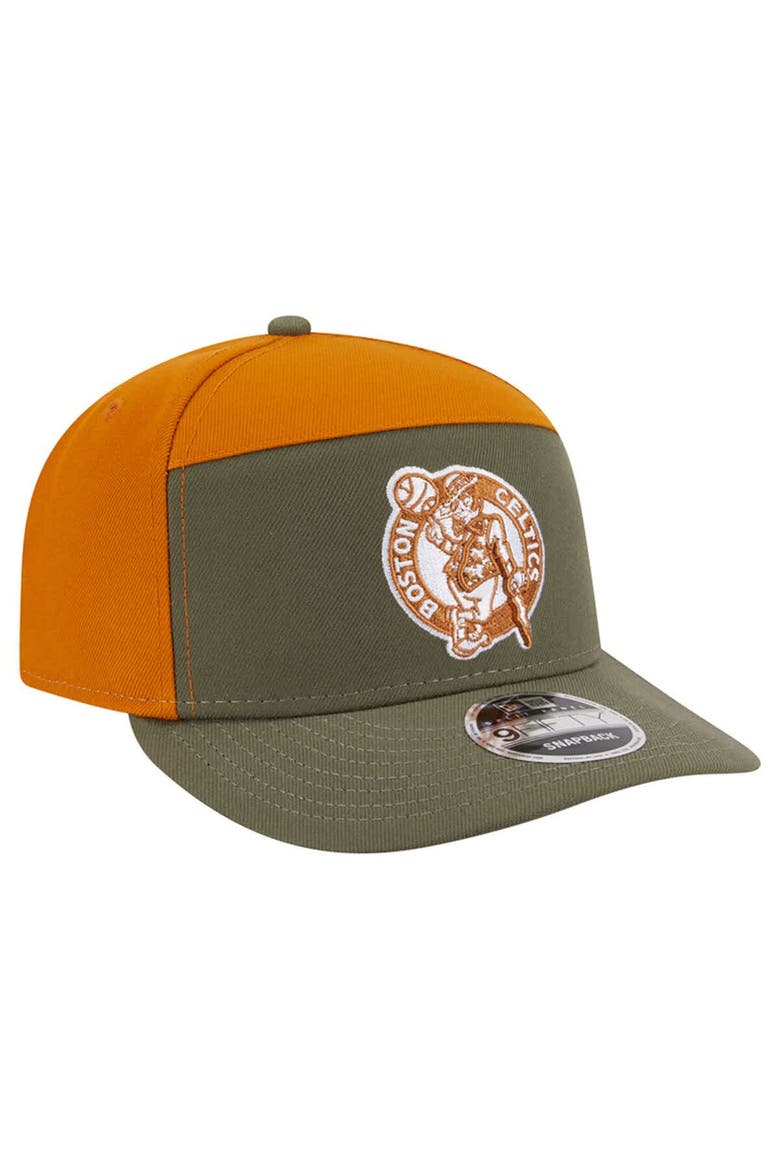 Men's New Era  Olive/Burnt Orange Boston Celtics Two-Tone Color Pack Split Panel 9FIFTY Adjustable Hat, Alternate, color, Olive