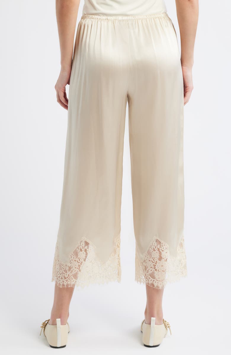 Reformation Carolina Silk Lace Hem Pant, Alternate, color, Almond