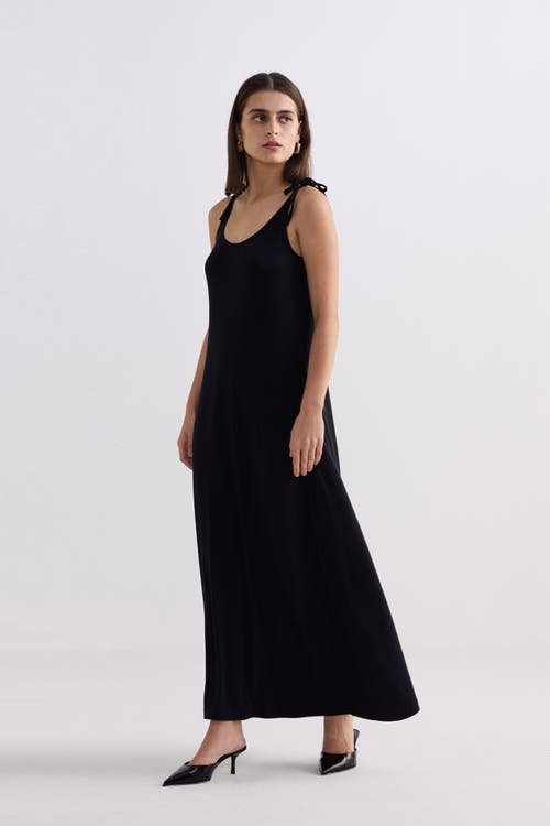 Reistor Shoulder Tie-detail Maxi Dress In Black