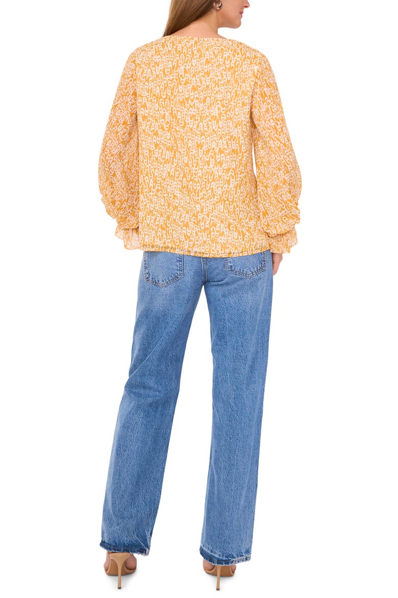 Printed V-Neck Ruffle Cuff Top, Alternate, color, GOLDEN SPICE