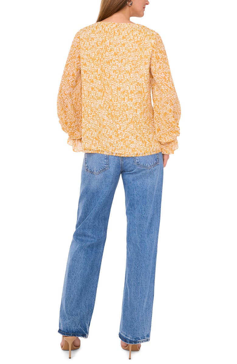 Vince Camuto Printed V-Neck Ruffle Cuff Top, Alternate, color, Golden Spice