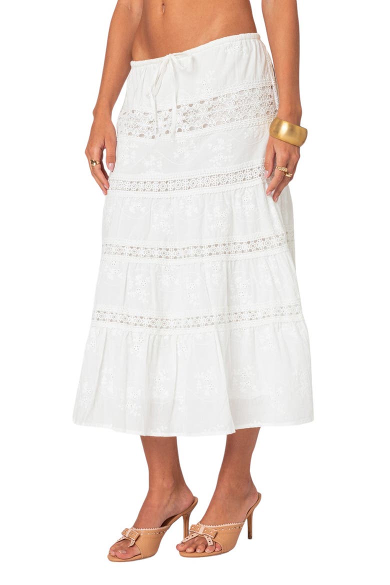 Eyelet Embroidery Cotton Midi Skirt, Alternate, color, WHITE