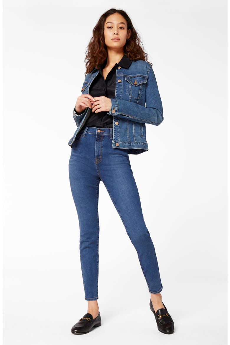 Leenah Super High Waist Raw Ankle Skinny Jeans, Alternate, color, CYBER
