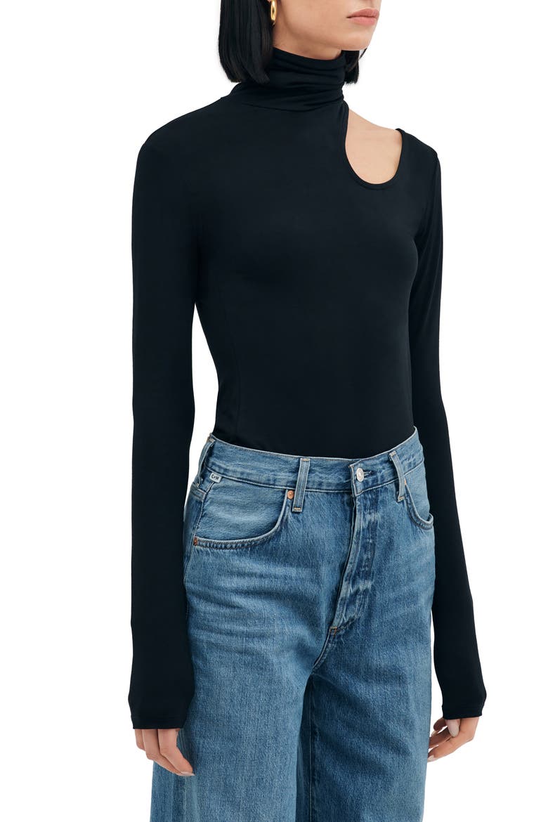 Sutter Cutout Long Sleeve Shirt, Alternate, color, BLACK