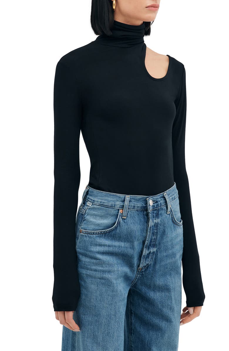 Two Lines by Marcella Sutter Cutout Long Sleeve Shirt, Alternate, color, Black