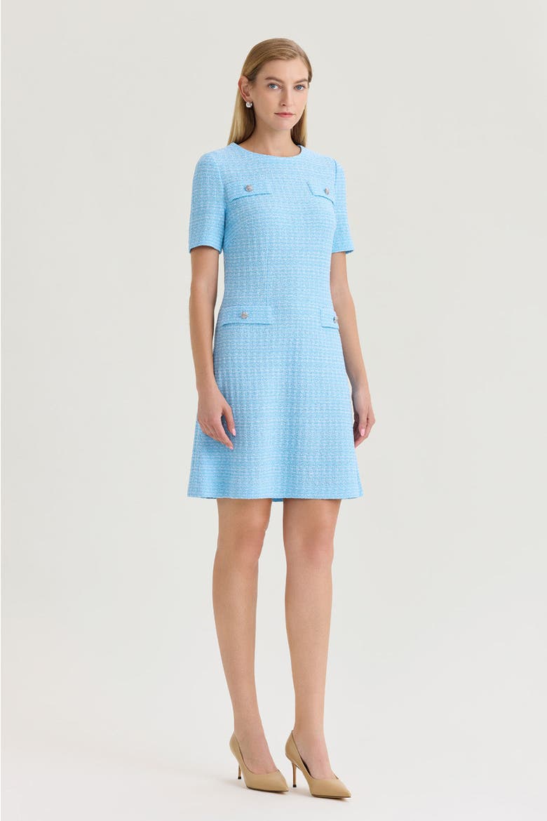 x Family Savvy A-Line Tweed Texture Above-the-Knee Dress, Alternate, color, Serene/White
