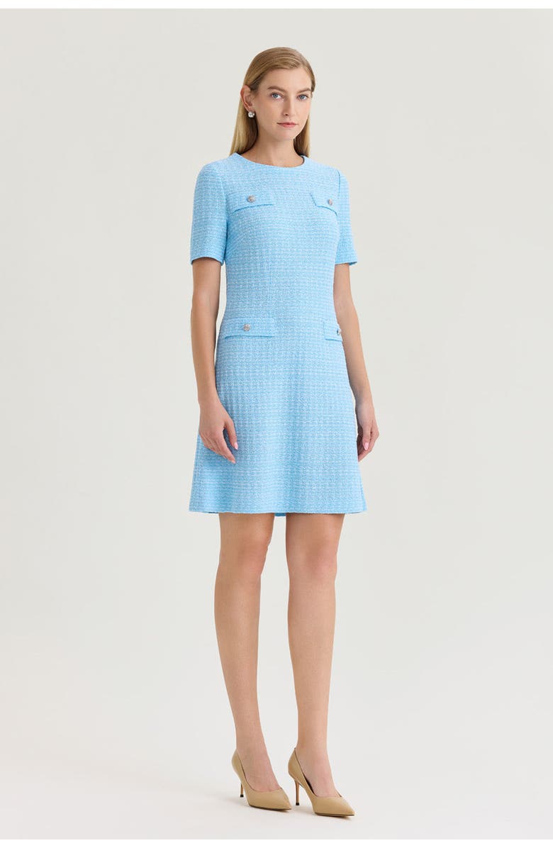 Ming Wang A-Line Tweed Texture Above-the-Knee Dress, Alternate, color, Serene/White
