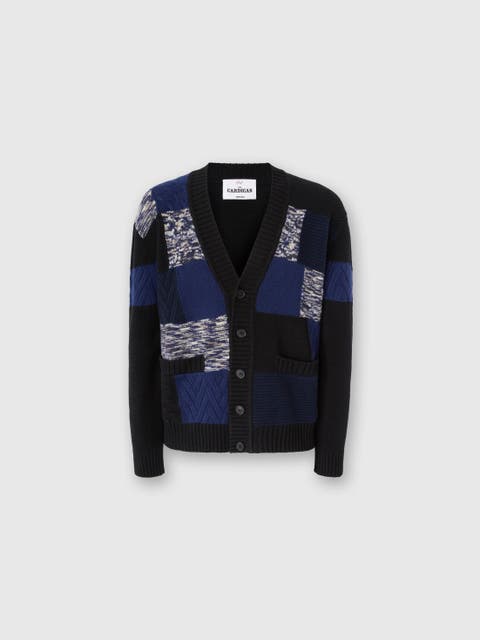 The Cardigan In Pure Wool With Flame And Zigzag Inserts