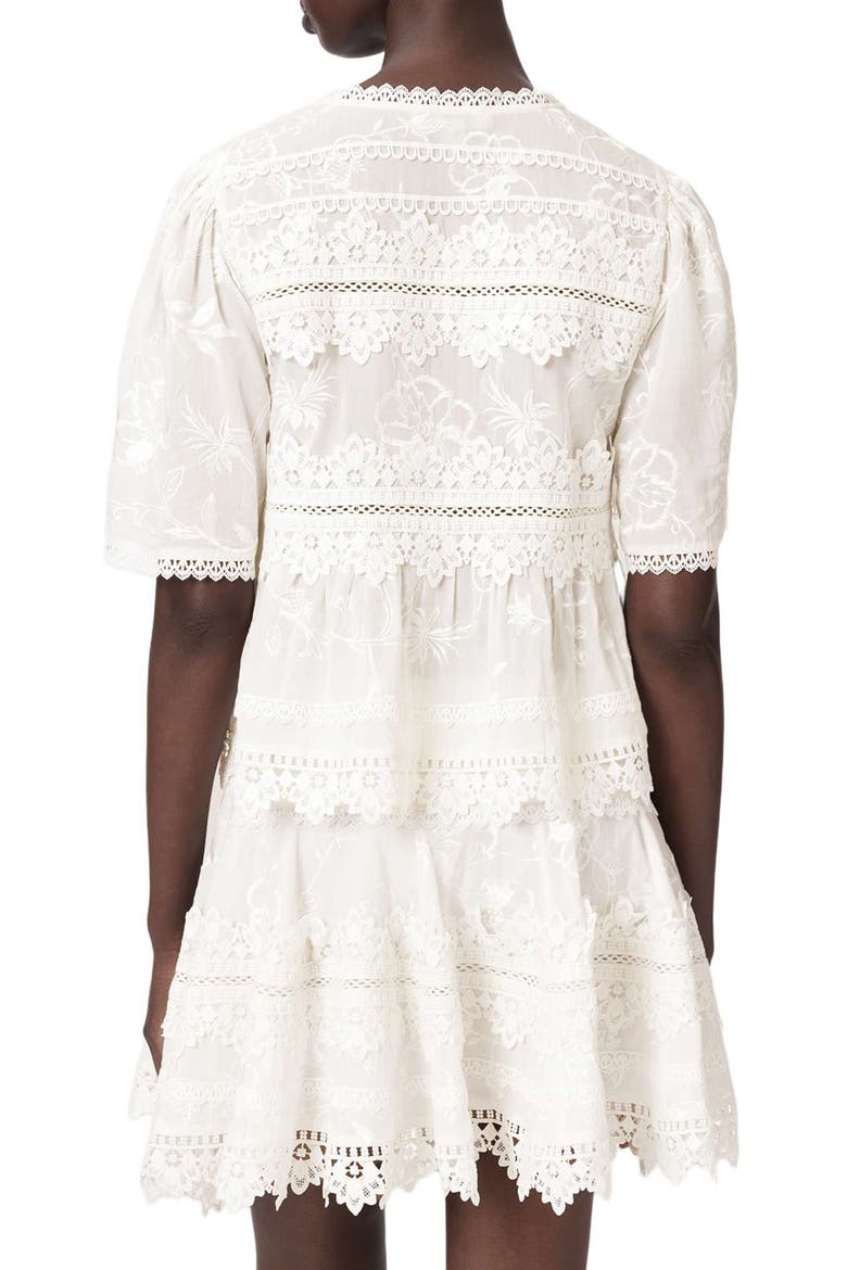 Lillith Floral Embroidered Lace Trim Tie Front Top, Alternate, color, DOVE WHITE