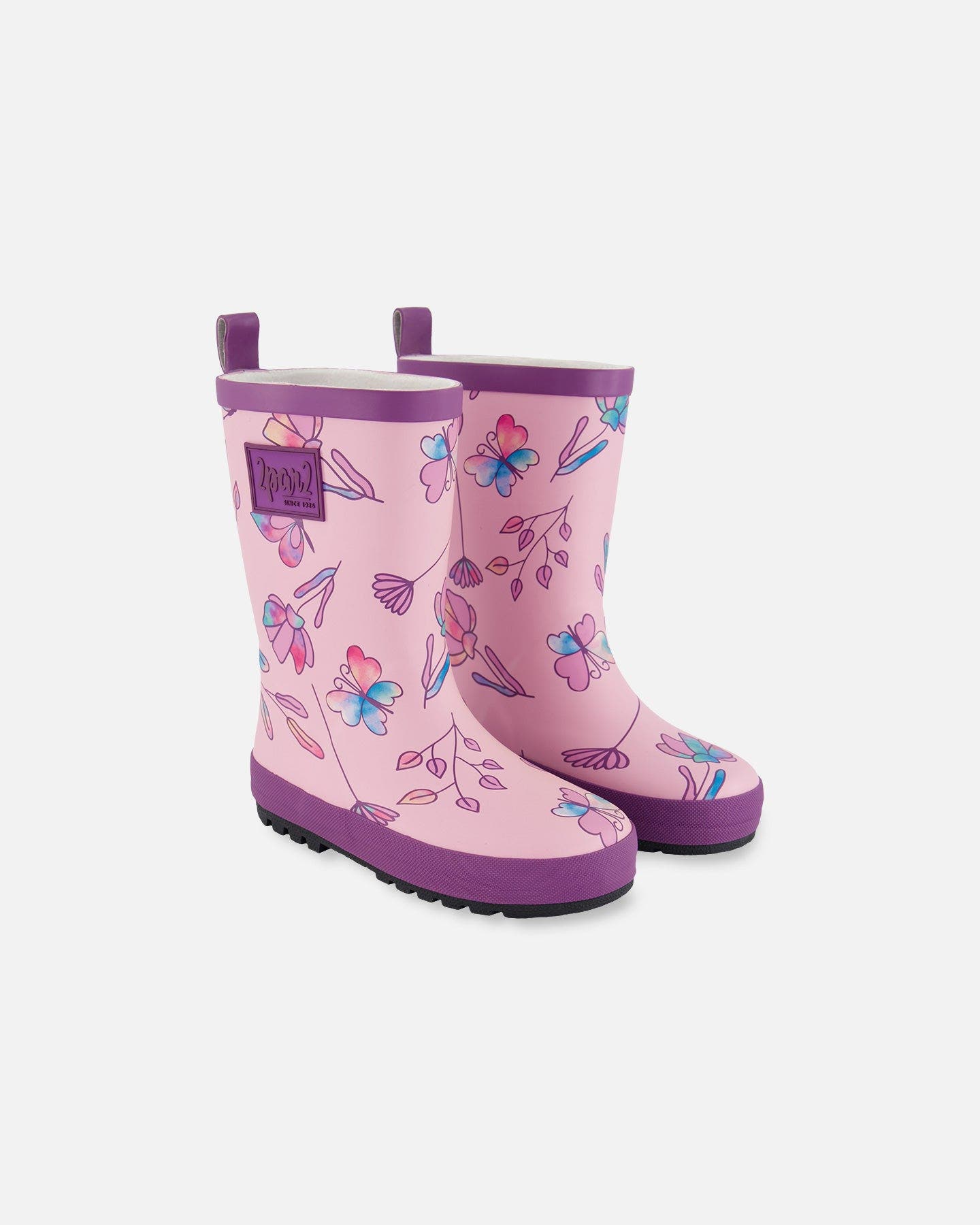 Deux par Deux Baby Girl's Printed Rain Boots Lilac And Multicolored Butterfly, Main, color, 