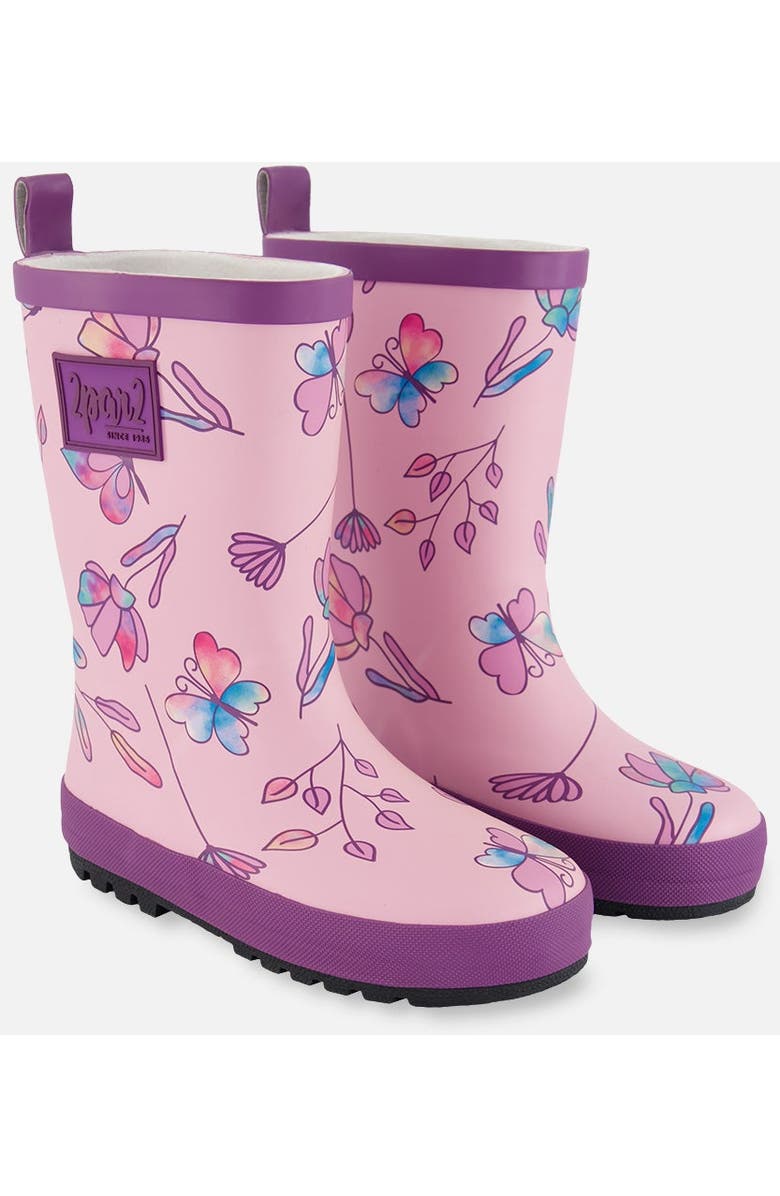 Deux par Deux Baby Girl's Printed Rain Boots Lilac And Multicolored Butterfly, Main, color,