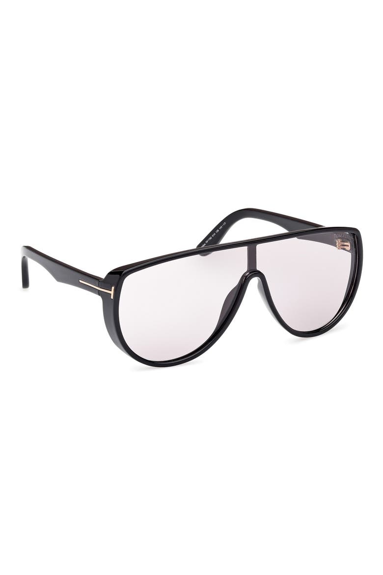 Achilles 138mm Shield Sunglasses, Alternate, color, BLACK / T LOGO / SMOKE LENSES