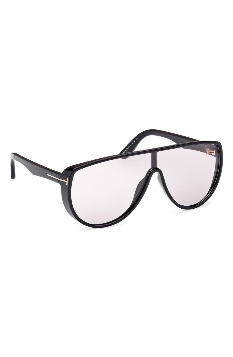 TOM FORD Achilles 138mm Shield Sunglasses, Alternate, color, Black / T Logo / Smoke Lenses