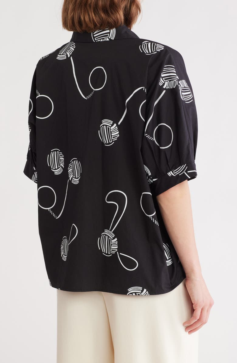 PATRIZIA LUCA Printed Short Sleeve Boxy Button-Up Shirt, Alternate, color, Black
