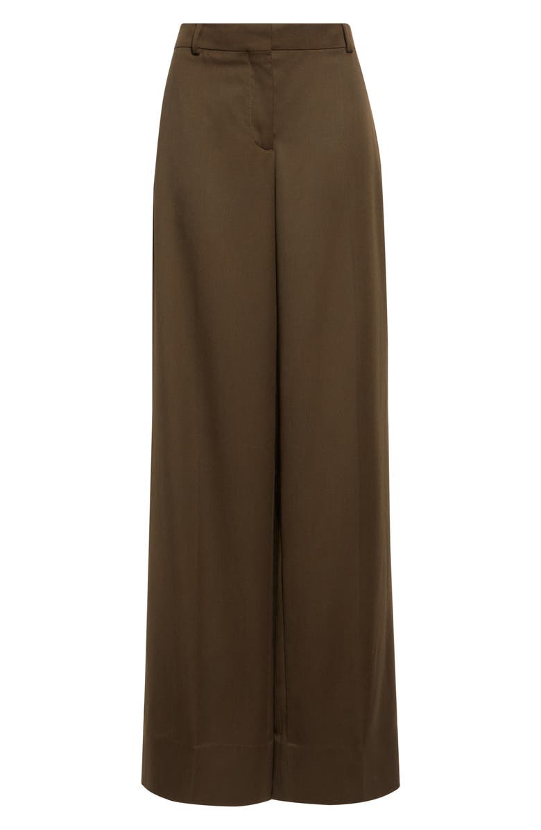 Stella McCartney Shiny Loose Wool Trousers, Alternate, color, Khaki