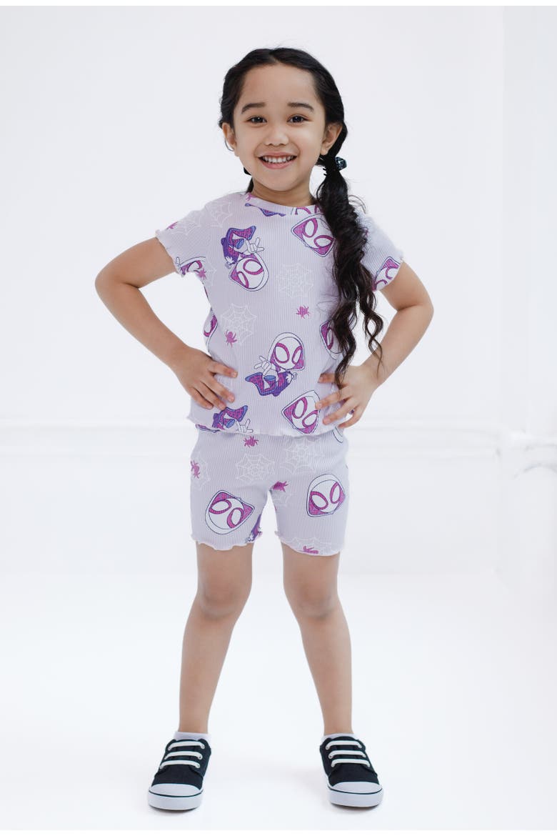 Ghost-Spider Spidey and His Amazing Friends Ribbed T-Shirt & Shorts Set, Alternate, color, Pale Purple, Ghost Spider