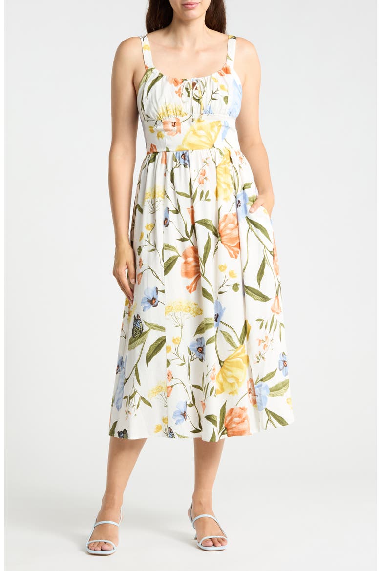 Keyhole Midi Dress, Main, color, WHIMSICAL FLORAL