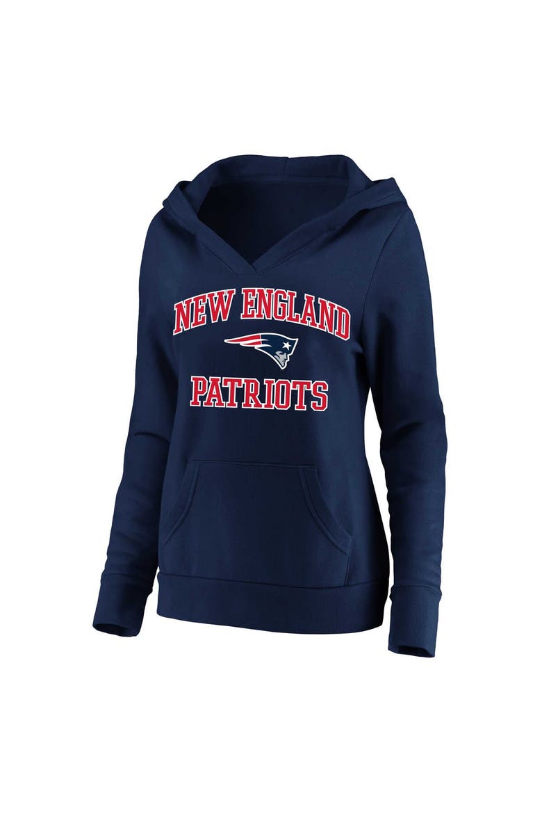 Women's Fanatics Branded Navy New England Patriots Plus Size Heart and Soul V-Neck Pullover Hoodie, Alternate, color, Navy
