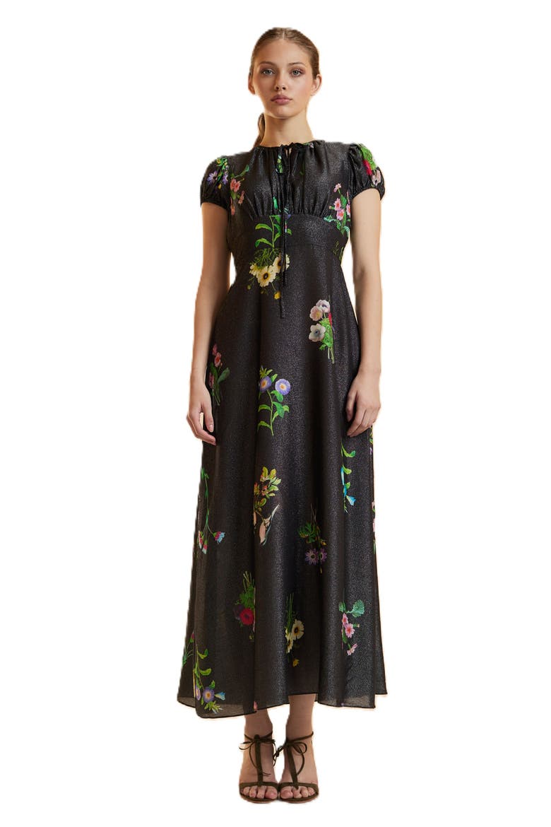 Printed Lurex Midi Dress, Main, color, Black Floral