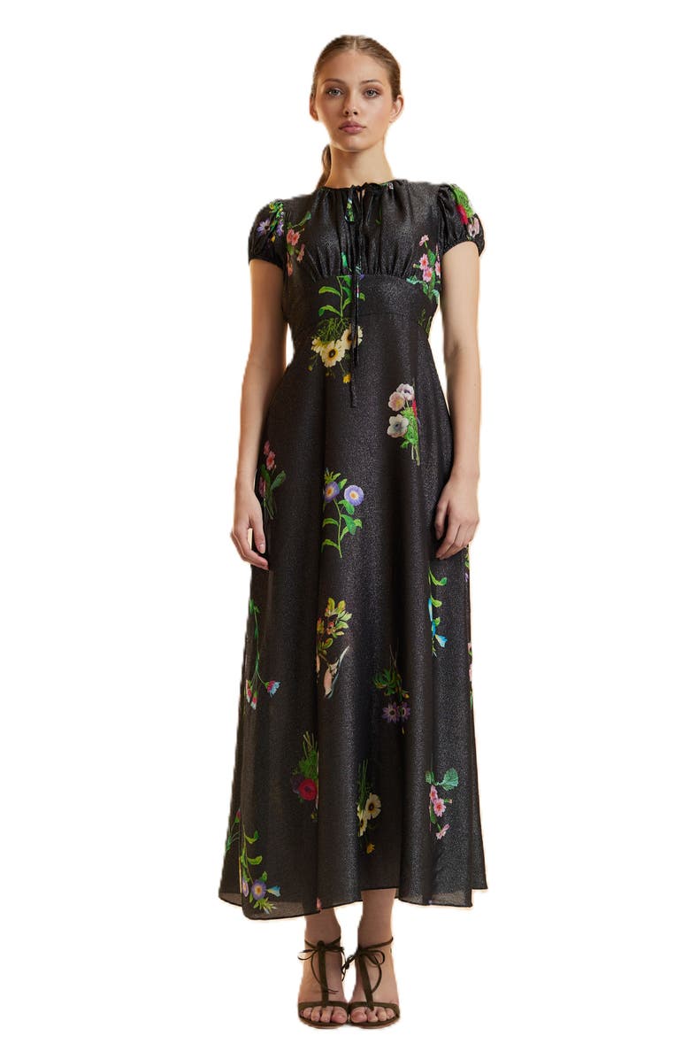Cynthia Rowley Printed Lurex Midi Dress, Main, color, Black Floral