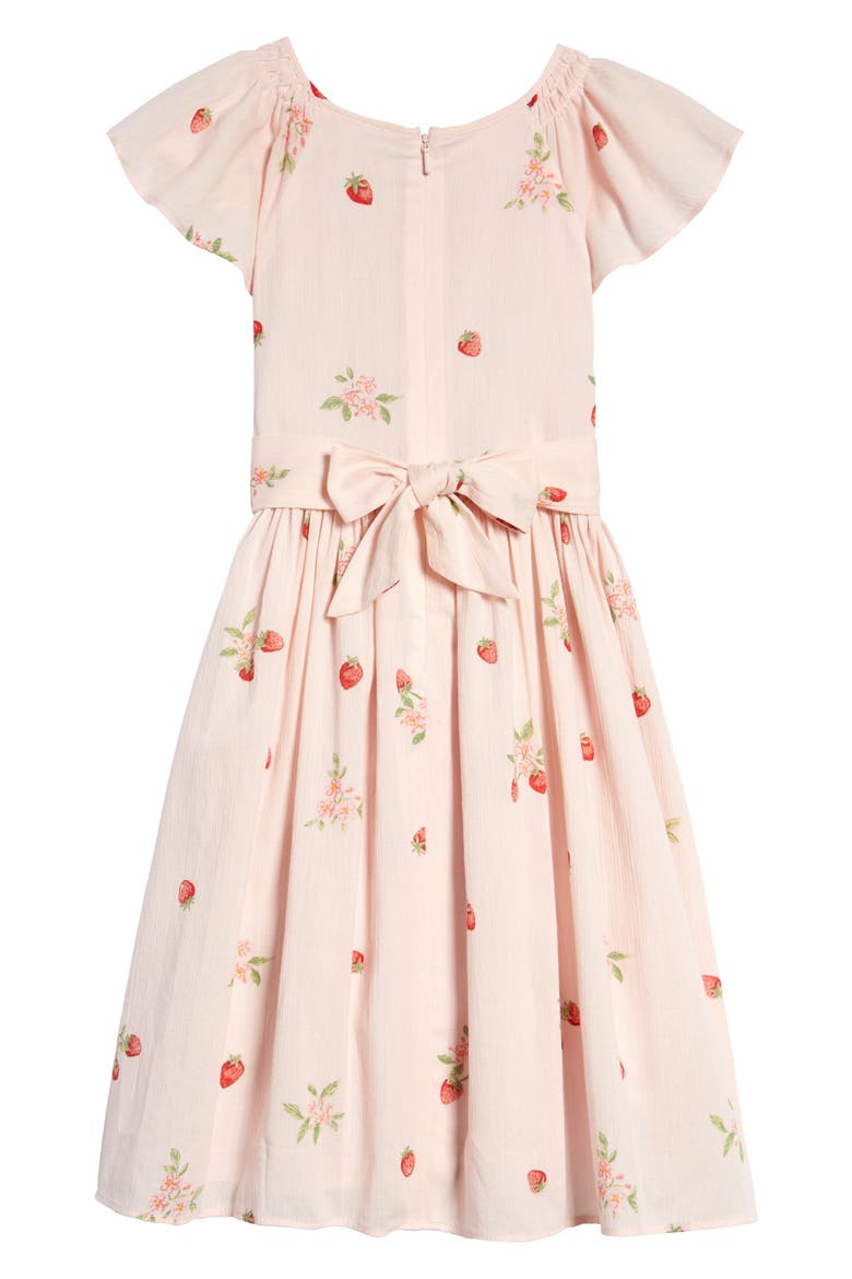 Print Flutter Sleeve Dress, Alternate, color, PINK ROSEWATER STRAWBERRY