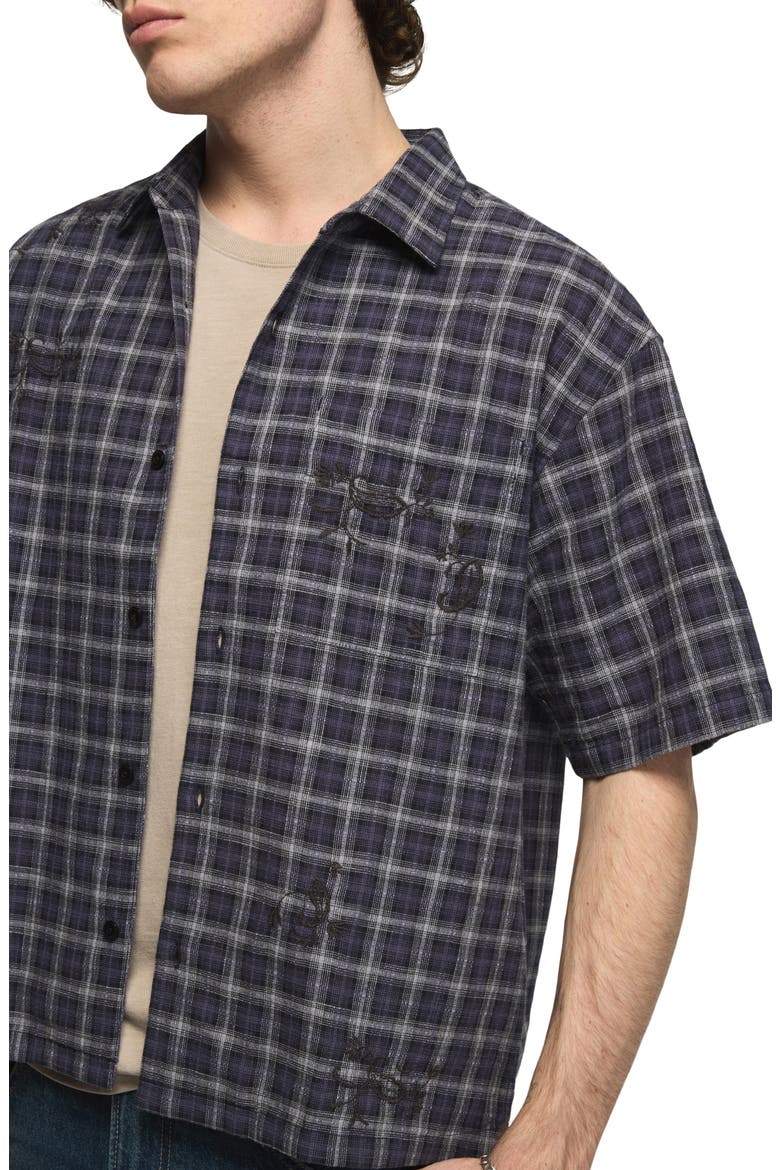Embroidered Plaid Short Sleeve Boxy Shirt, Alternate, color, NAVY MULTI PLAID