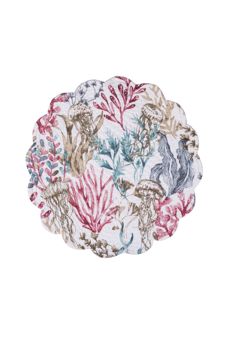 Delphina Reef Round Cotton Placemat Machine Washable Set of 6, Alternate, color, White