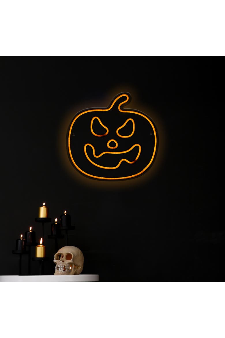 LED Jack-O-Lantern Neon Lighted Halloween Wall or Window Decoration - 15" - Orange, Alternate, color, Orange