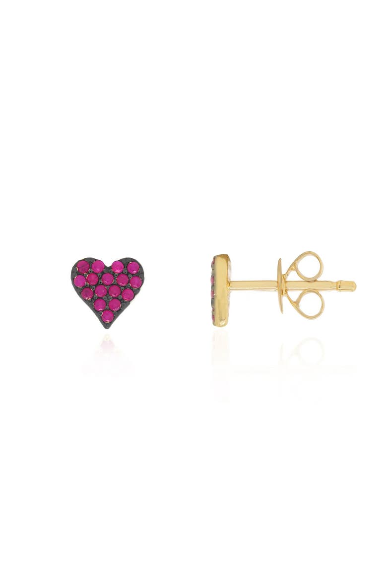 Ruby and Black Rhodium Heart Stud Earrings, Main, color, Ruby