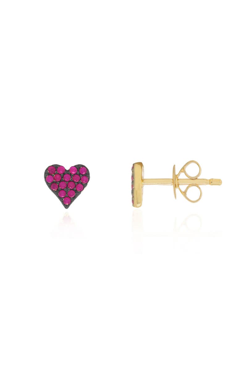 The Lovery Fine Jewelry Ruby and Black Rhodium Heart Stud Earrings, Main, color, Ruby
