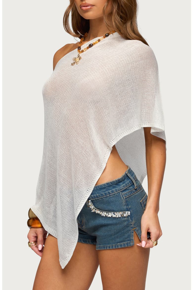 Azalia One-Shoulder Semisheer Poncho, Alternate, color, WHITE