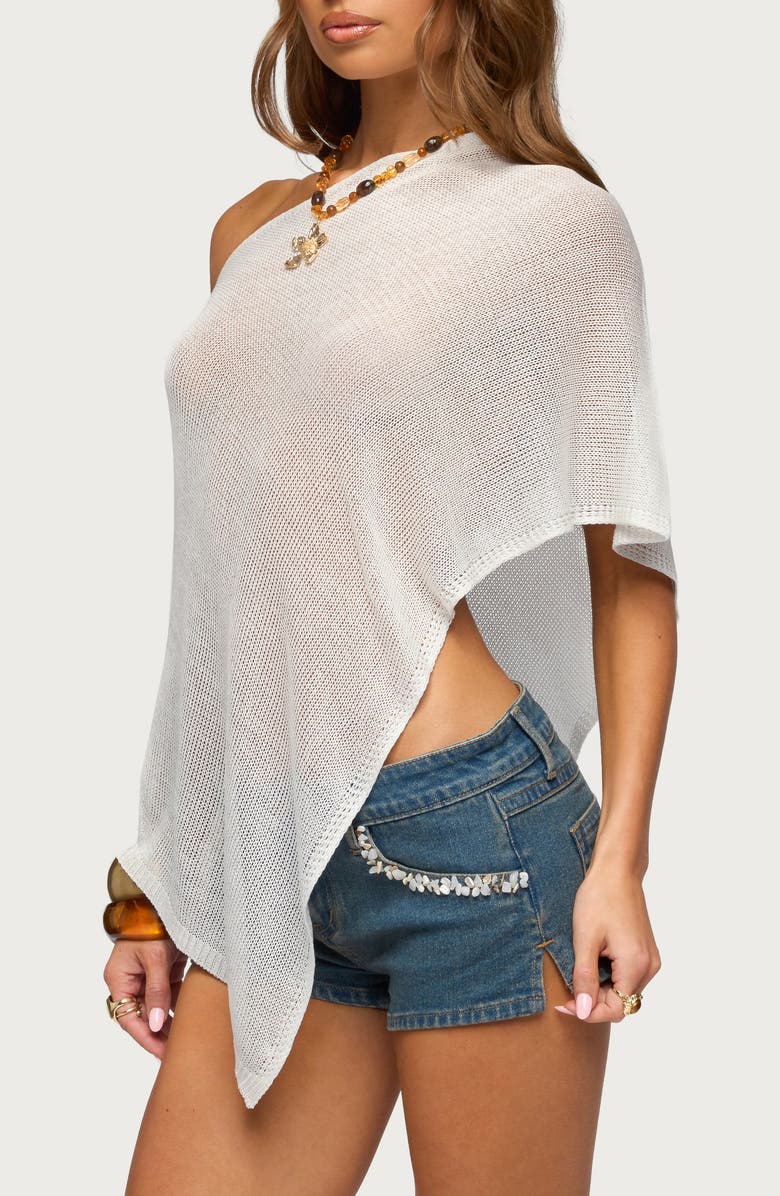 EDIKTED Azalia One-Shoulder Semisheer Poncho, Alternate, color, 