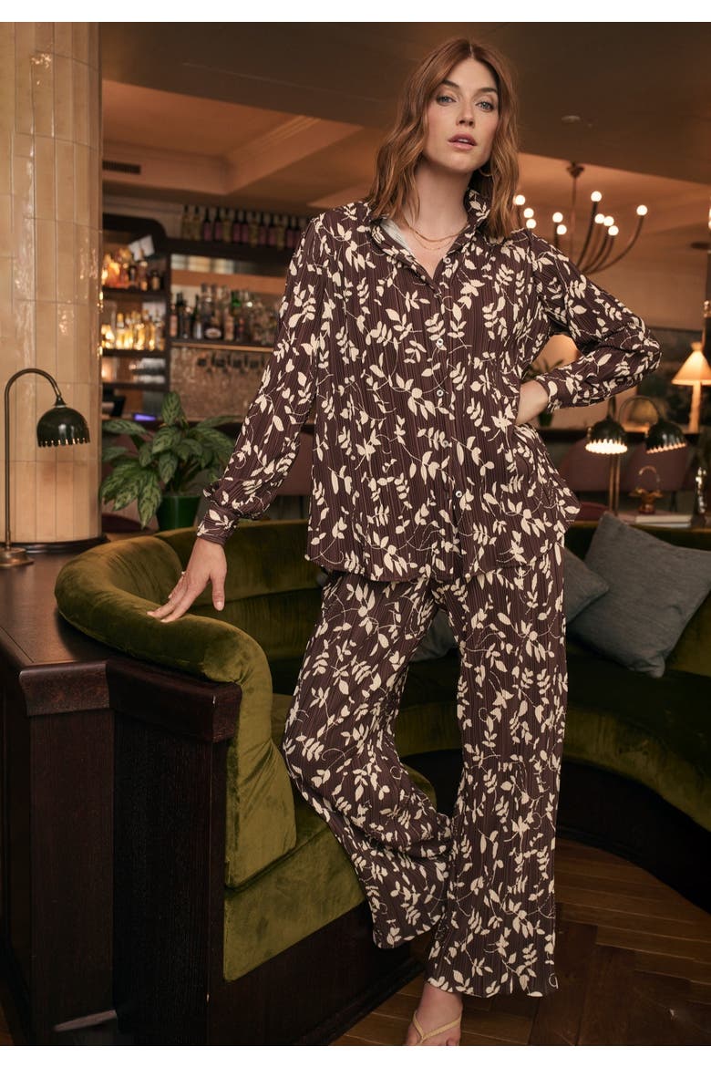 Plisse Wide Leg Trouser, Alternate, color, RICH BROWN VINES