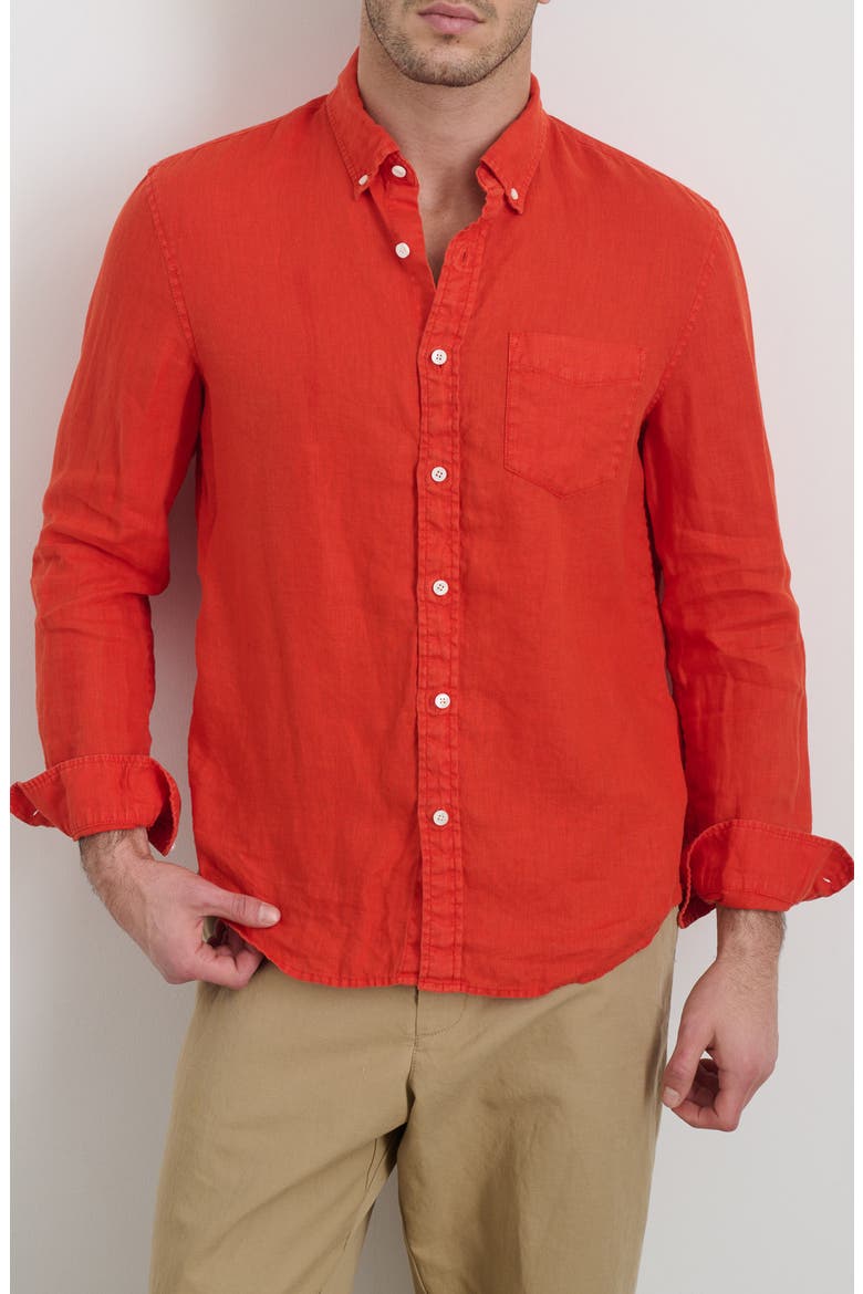 Mill Linen Button-Down Shirt, Main, color, TANGERINE