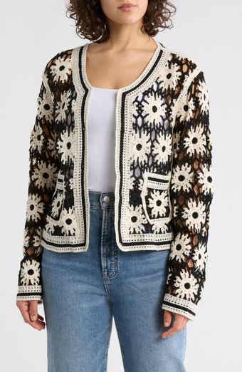 Forgotten Grace Circle Floral Open Knit Cardigan