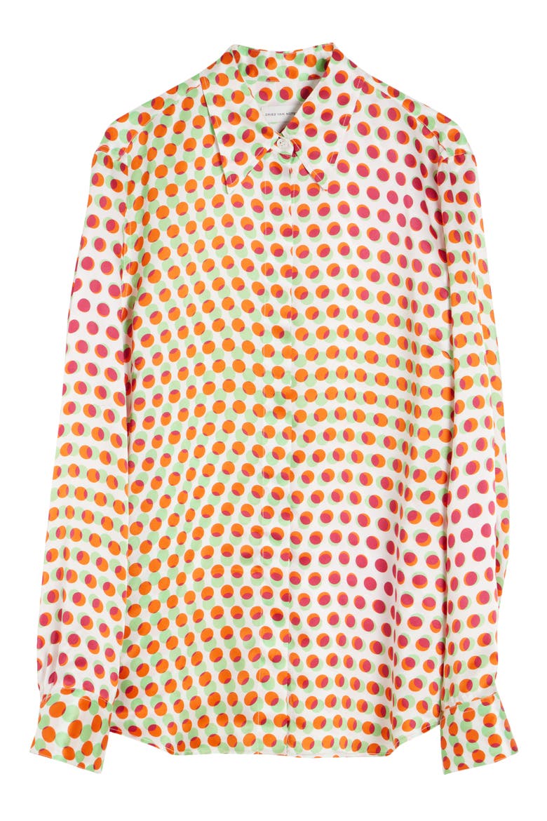 Chowy Optical Layered Polka Dot Silk Button-Up Shirt, Alternate, color, ECRU