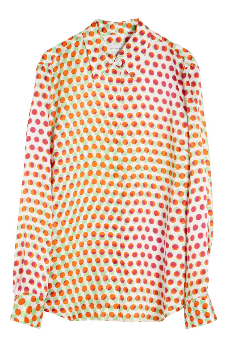 Dries Van Noten Chowy Optical Layered Polka Dot Silk Button-Up Shirt, Alternate, color, Ecru